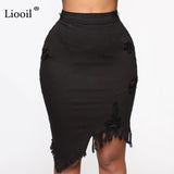 Asymmetric Hole Denim Midi Skirt With Tassel New 2022