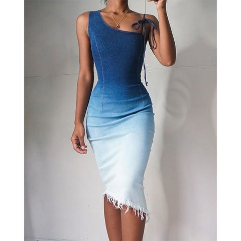 Denim Dress Woman Sexy Fashion Sleeveless Slim Bodycon Midi Dress 2021 Jeans Dress Ladies Vintage Washed Vestidos Clubwear