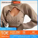 Glamaker Hairball 2 piece set women autumn winter turtleneck crop sweaters vest knit top Sexy backless knitted chic new jumper