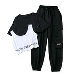 3 Pieces Set Summer Women Cargo Pants Suit Set Streetwear Outfit Harajuku Short Sleeve 2022 Trousers Crop Tops Tee Shirt #TZ05