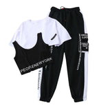 3 Pieces Set Summer Women Cargo Pants Suit Set Streetwear Outfit Harajuku Short Sleeve 2022 Trousers Crop Tops Tee Shirt #TZ05