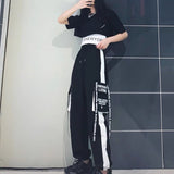 3 Pieces Set Summer Women Cargo Pants Suit Set Streetwear Outfit Harajuku Short Sleeve 2022 Trousers Crop Tops Tee Shirt #TZ05