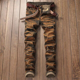 New man jeans ripped jeans for men Color printing design creative personality European and American style jeans men #808